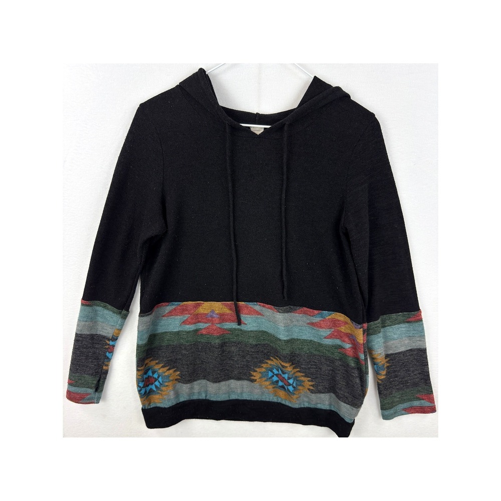 The Ray Women Black Southwestern Geometric Hooded Pullover Sweater Size M Boho